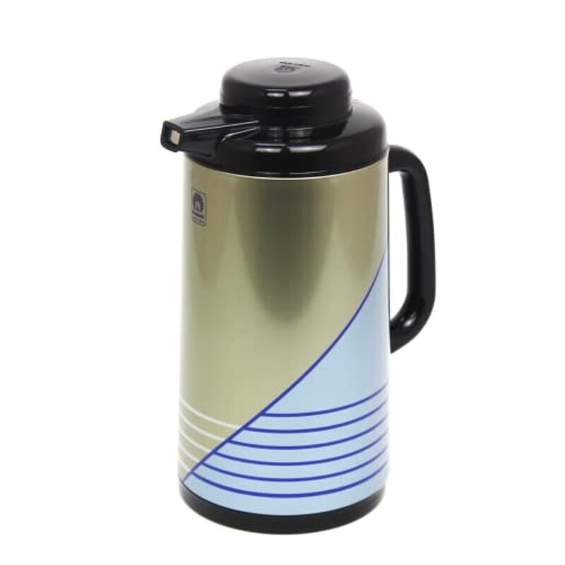Peacock أبو طاووس Original Japan Vacuum Flask Model 138 Blue with Beige Accent | 100% Made in Japan | Asbestos-Free Japanese Thermos |