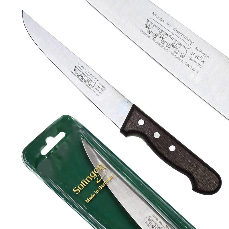 Solingen Original Butcher Knife | Made in Germany | Chrome Molybdenum Vanadium Stainless Steel Blade | Wooden Handle Kitchen Meat Knife